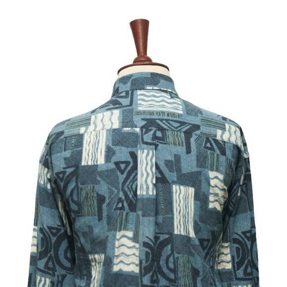 Mens Shirt Button Up Blue White Abstract Navajo Aztec Ethnic Tribal Casual XL - Picture 5 of 6